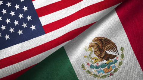 Mexico and United States flags together realtions textile cloth fabric texture