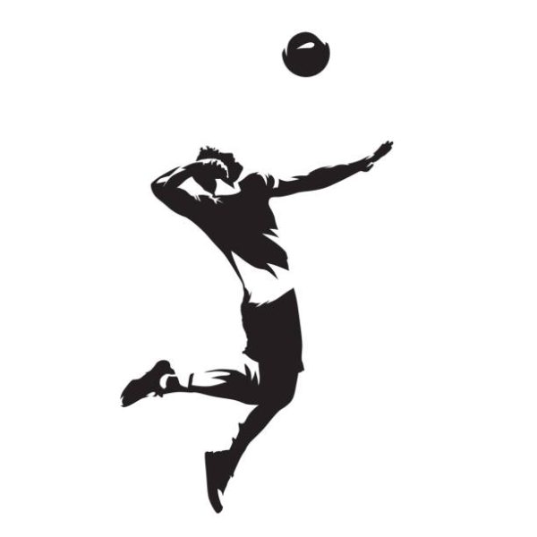 Volleyball player serving ball, isolated vector silhouette. Side view